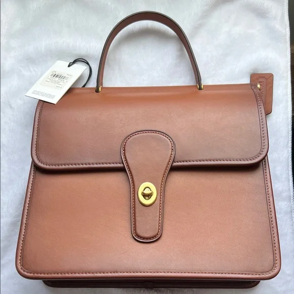 Coach Willis top handle. Tan Brown Leather Top Handle Satchel with Gold Turnlock - Picture 1 of 11